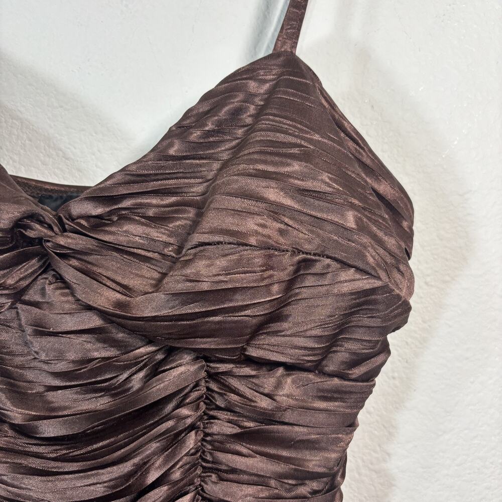 A Byer Vintage Y2k Cami Brown Satin Tank Top Ruched M Coquette Fairy Made In USA - Picture 3 of 7